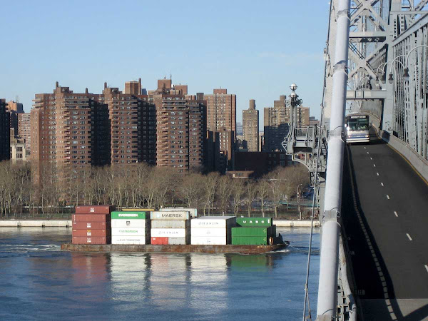 Bus Plus Barge - At the Williamsburg Bridge.