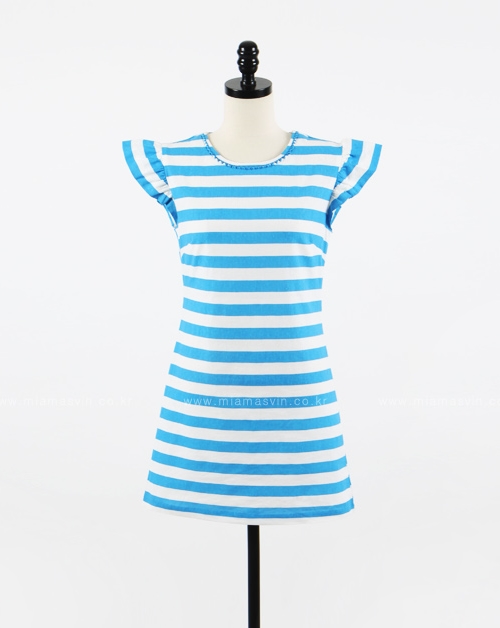 Striped Mini Dress with Shirred Sleeves