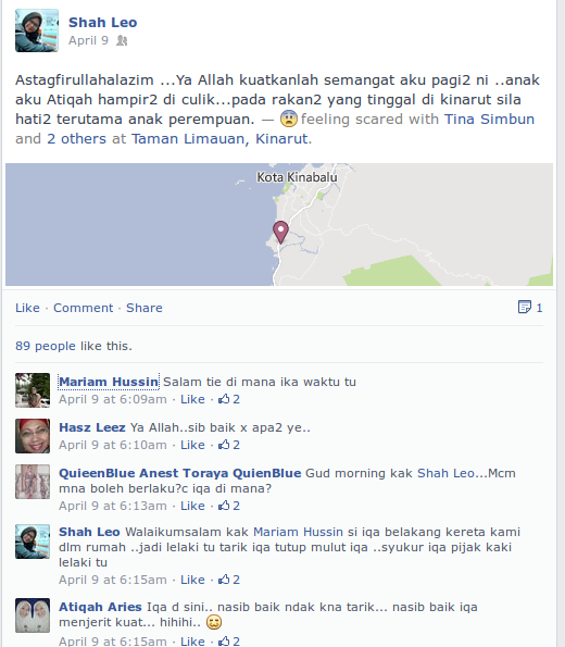 PERHATIAN WARGA SABAH! Cubaan penculikan di Kinarut Sabah