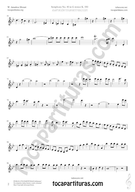 Hoja 2 Violín Partitura de Sinfonía Nº 40 Sheet Music for Violin Music Scores PDF y MIDI aquí  Vídeo 