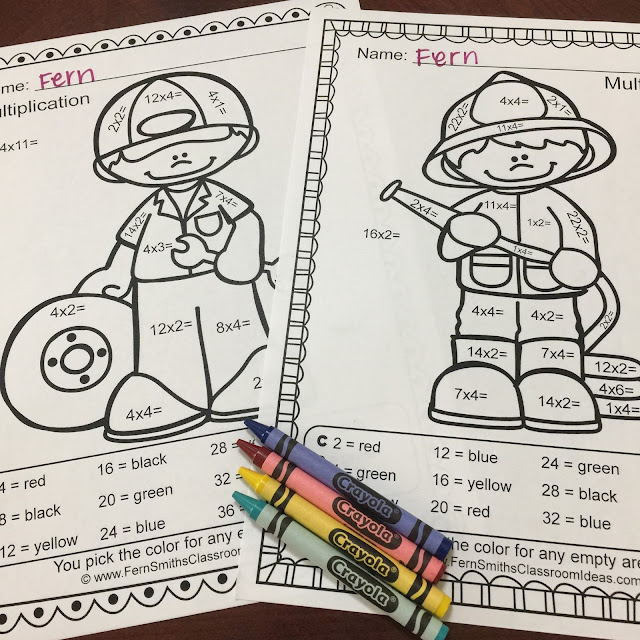 An Entire New Line of Color By Numbers to Match Your Careers or Community Helper Units, Addition, Subtraction, Multiplication and Division. By Fern Smith's Classroom Ideas