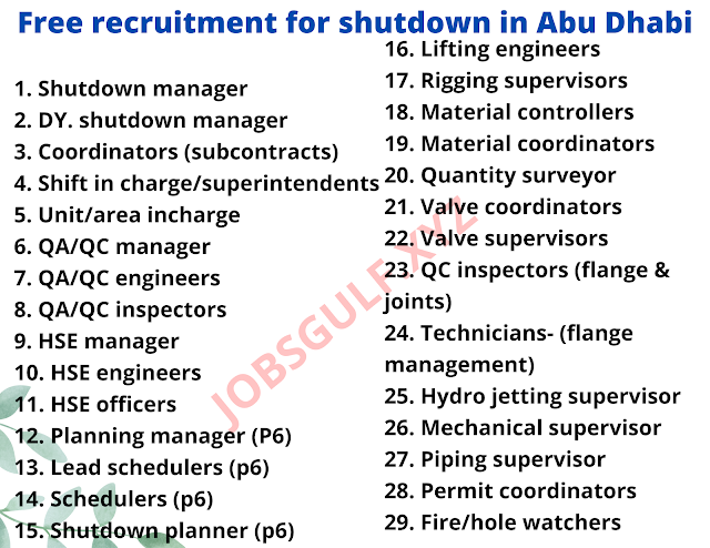 Free recruitment for shutdown in Abu Dhabi
