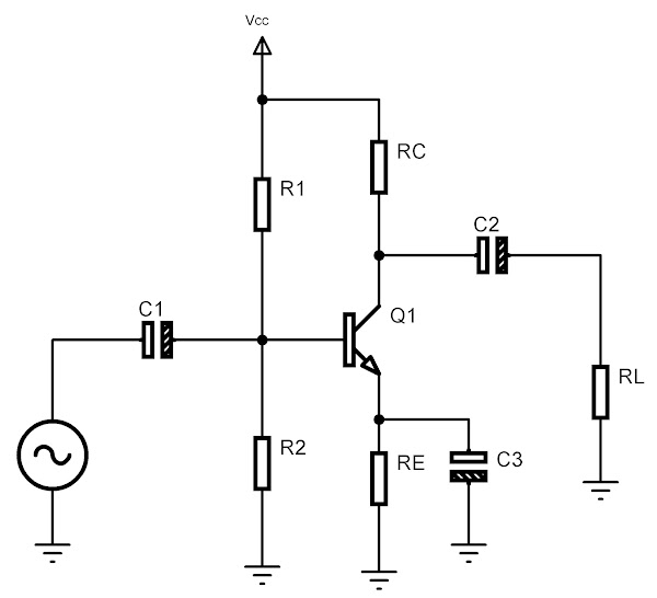 Voltage Divider Biased BJT amplifier Circuit Diagram