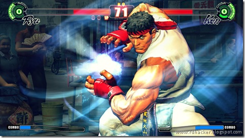 Ryu charges up a fireball against an opponent