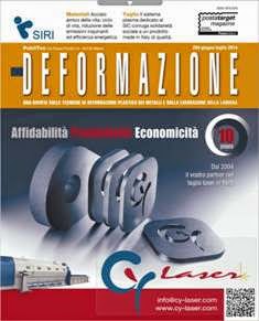 Deformazione 204 - Giugno & Luglio 2014 | ISSN 1973-7270 | PDF HQ | Mensile | Professionisti | Lamiera | Laser | Materiali
Strumento utile per il lavoro di chi ha fatto della lamiera il fulcro della propria attività, Deformazione è la più aggiornata rivista tecnica specializzata sulla lavorazione della lamiera e su tutte le altre tecniche di deformazione plastica dei metalli. La rivista, segue da vicino uno dei comparti industriali della macchina utensile più vivaci e dinamici, caratterizzato da una costante evoluzione e un continuo rinnovamento tecnologico che Deformazione, cronista attenta di ciò che accade nel proprio settore di riferimento, racconta ai lettori con competenza e obbiettività, in un linguaggio consono ma semplice. I contenuti della rivista sono il frutto delle esperienze dirette maturate dalla redazione a stretto contatto con i costruttori e i lettori che sono i veri protagonisti del settore, ognuno con la propria storia e il proprio bagaglio di esperienze, competenze e applicazioni. Ampia la tipologia degli argomenti trattati, che spaziano dal taglio dei formati lamiera con tecnologia laser, plasma e water-jet, alle tecniche più convenzionali come lo stampaggio a freddo e a caldo, la piegatura e la saldatura con processi MIG/MAG, TIG e laser.