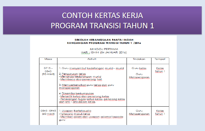 Contoh Kertas Kerja Program Transisi Tahun 1 Pendidik2u