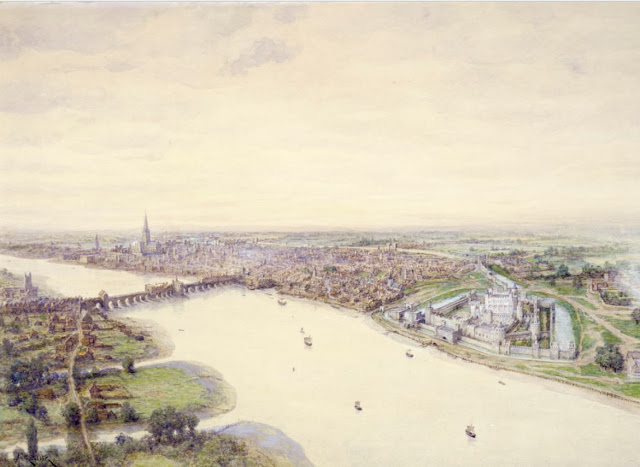 Картина Темзы и лондонского Тауэра в средние века