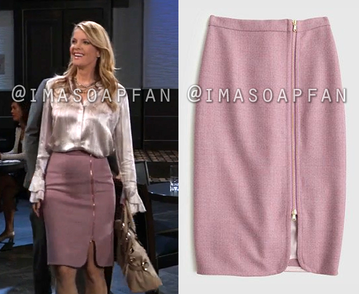 Nina Reeves, Michelle Stafford, Pink Wool Pencil Skirt with Exposed Zipper, General Hospital, GH