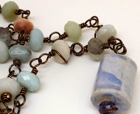 Beed Peeps Swap 'n Hop ~ ceramic, amazonite, tassel, wire wrapping, copper, ooak necklace :: All Pretty Things