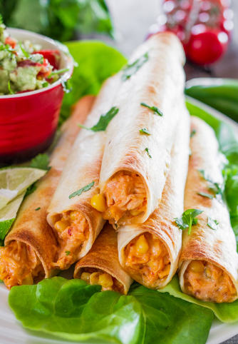 Chicken Flutes With Sour Sauce And Guacamole