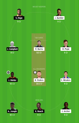 ENG VS WE 1St Test dream11 team, Prediction, tips, Pitch Report - In Hindi