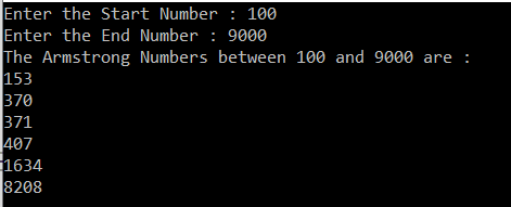 Finding Armstrong number between ranges of numbers in C#