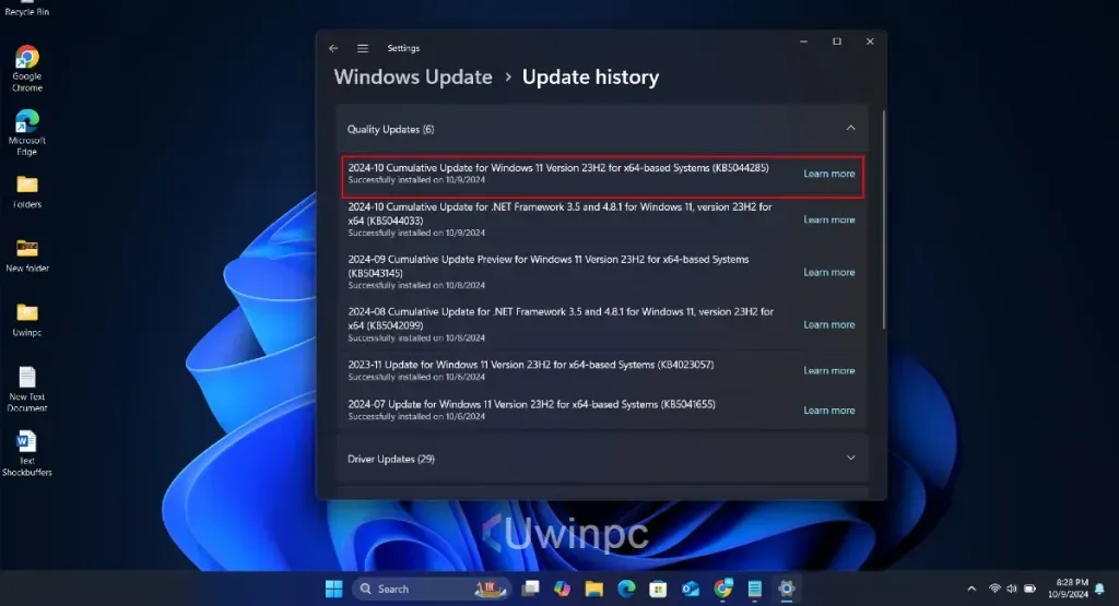 Windows 11 October New Update KB5044285, Catalog Download