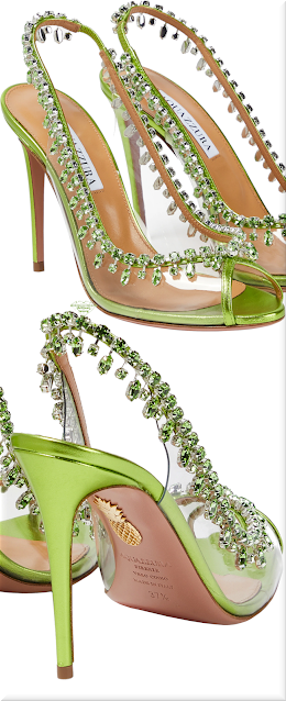 ♦Aquazzura lime green Temptation embellished PVC sandal #aquazzura #shoes #green #brilliantluxury