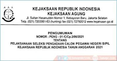 Pengumuman Formasi CPNS Kejaksaan