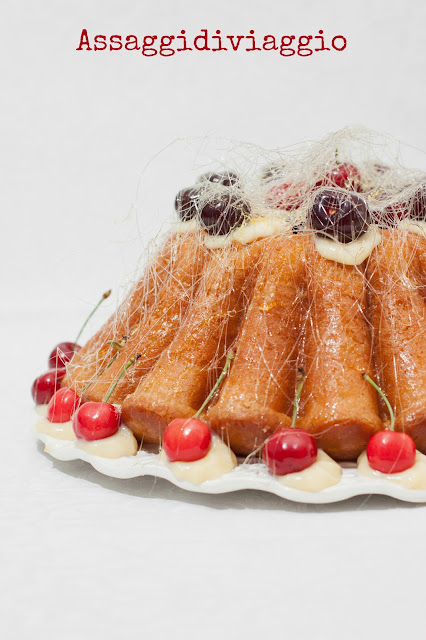 Babà filato con crema al limoncello e ciliegie