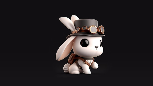 Cute 3D Rabbit With Steampunk Glasses 4K Wallpaper