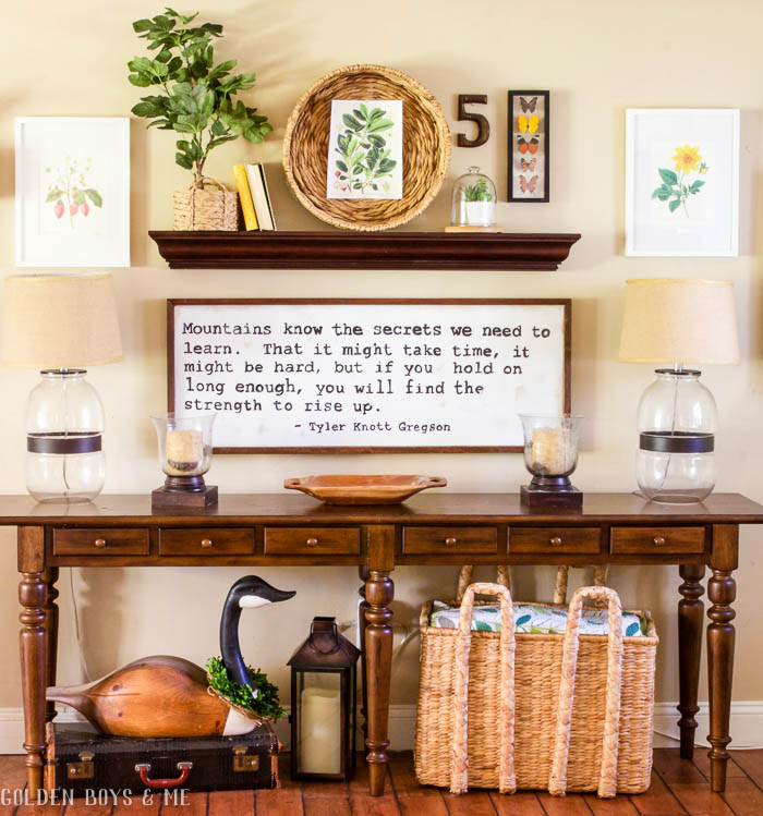 Spring gallery wall with Pottery Barn console