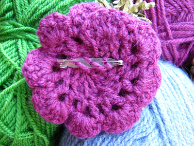 Handmade Crochet Flower Brooch Purple Back