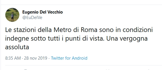 Situazione del trasporto pubblico di Roma di giovedì 28 novembre