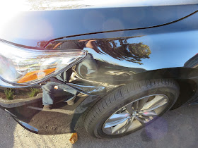 Collision damage on 2015 Toyota Camry before repairs at Almost Everything Auto Body