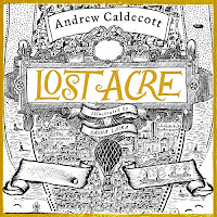 Lost Acre audiobook cover. An intricate map illustrated by Sasha Laika in black and gold.