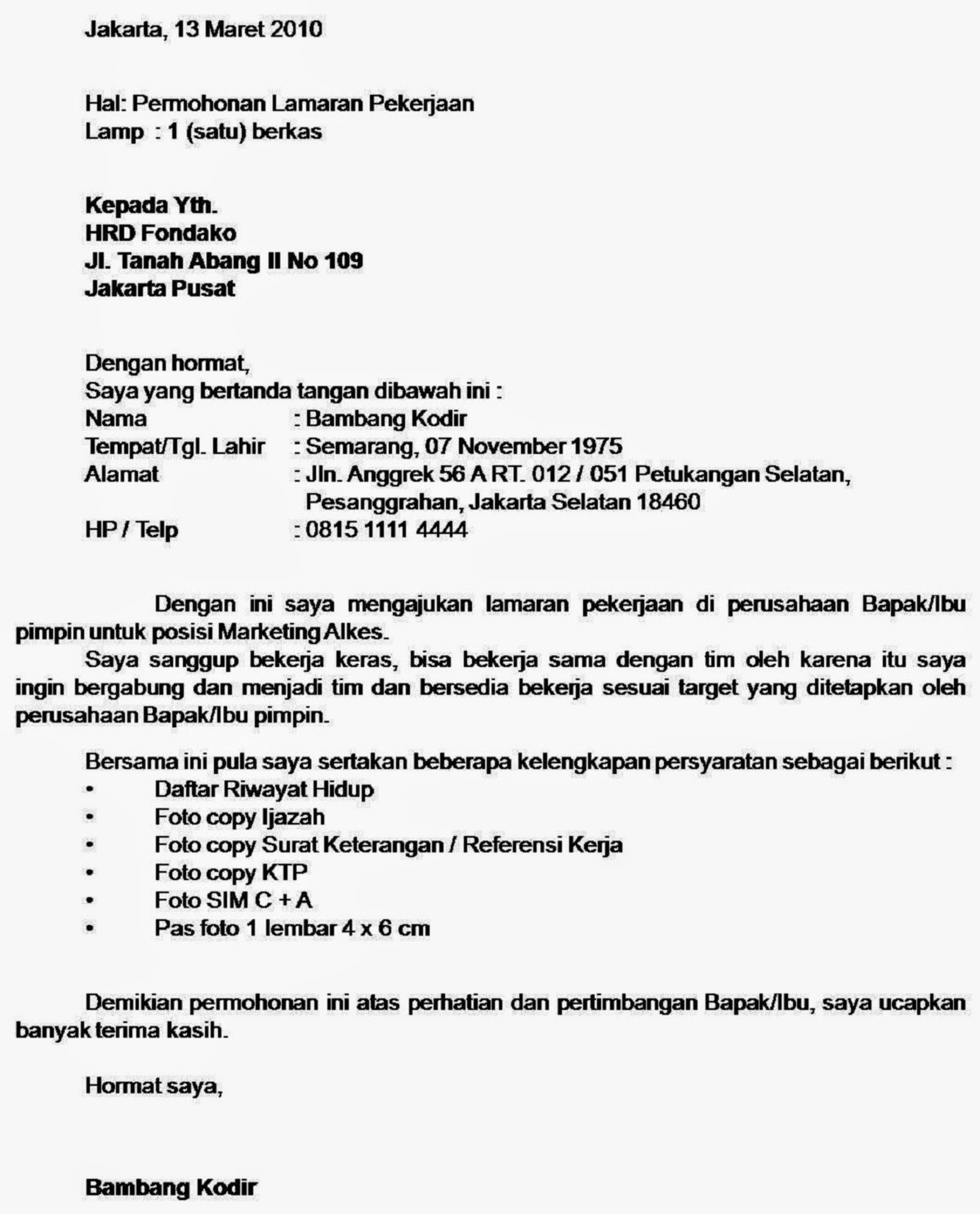 33+ Contoh Surat Lamaran Kerja Di Hotel Bagian ...