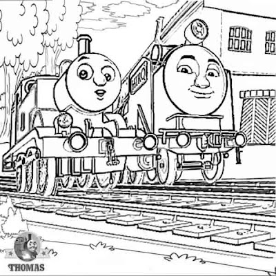 Childrens Tomas tank coloring free online printable picture sheets with Thomas and Hiro of the rails