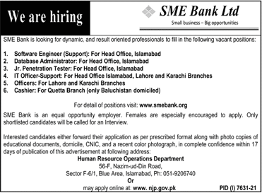 Today Jobs in SME Bank Limited jobs in Pakistan 2022