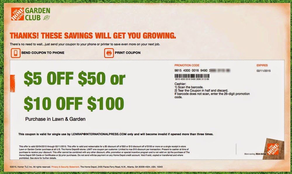  garden for only $5 of coupons printable for the stores of Home Depot