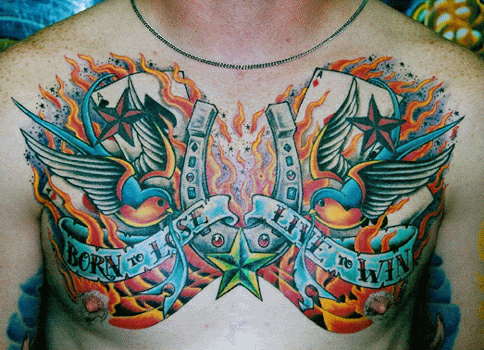 Picture of a superbly designed chest piece including two swallow birds