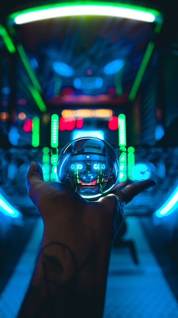 Ball, Glass, Hand, Light, Neon