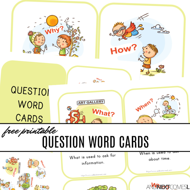 Free printable WH question word cards