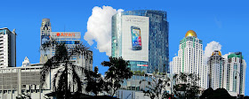 Bangkok skyscrapers against blue sky