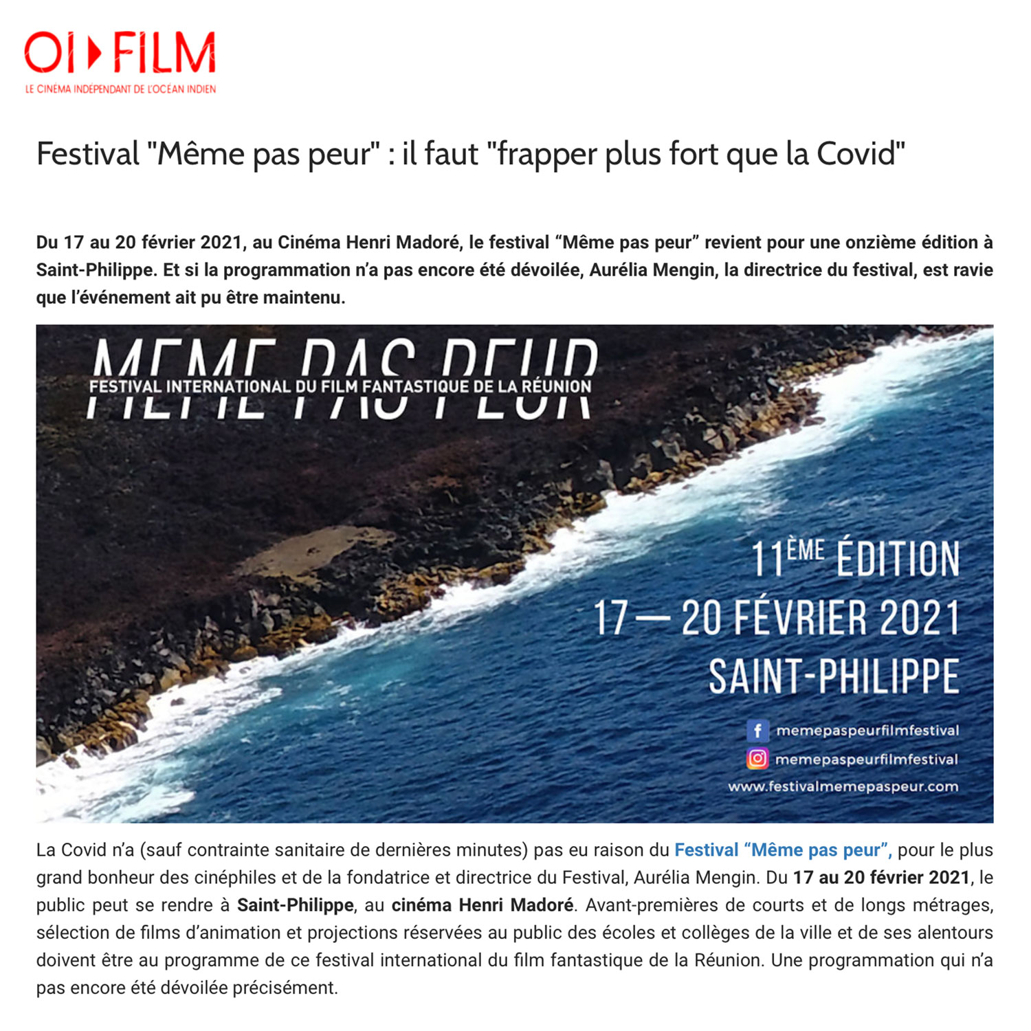 La 11ème édition de MEME PAS PEUR sur le site de OI FILMS