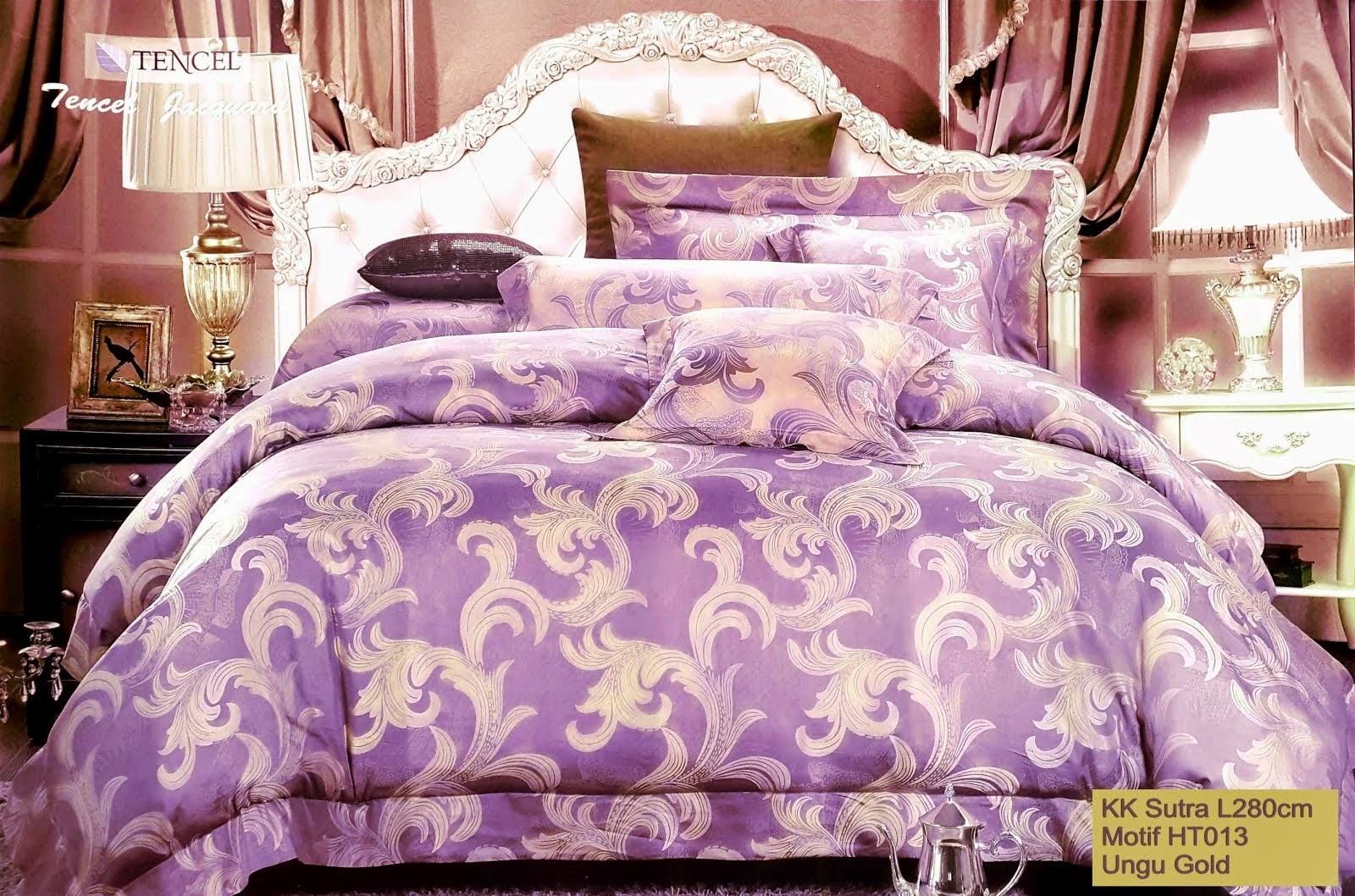 Sprei King Koil Sutra Motif Ungu Gold