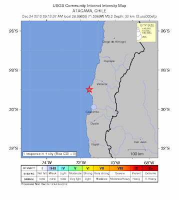 Epicentro sismo Chile, 24 de Diciembre 2012