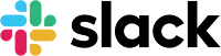 Black text Slack, multi coloured hashtag, slack logo