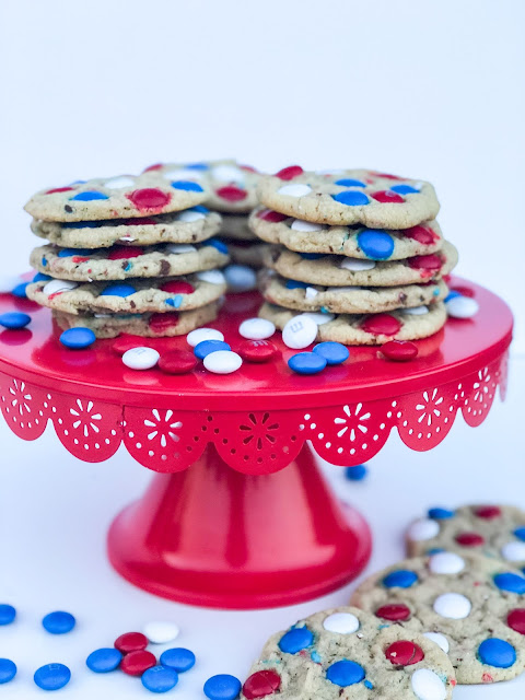 The BEST M&M cookie recipe. Red, white and blue M&M cookies. Modify this cookie recipe for any holiday.