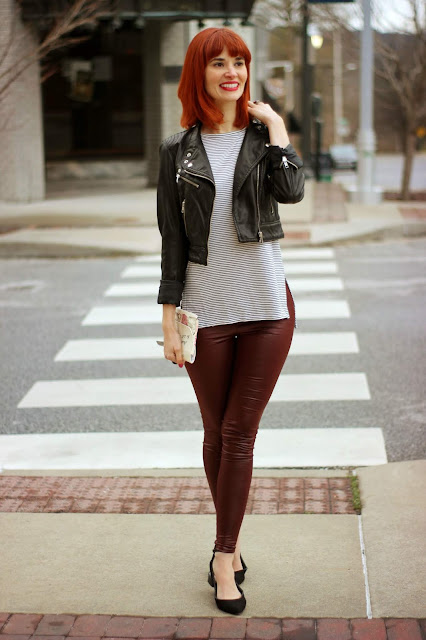 FemmeLuxe Wine Faux Leather Look Leggings - Catriona