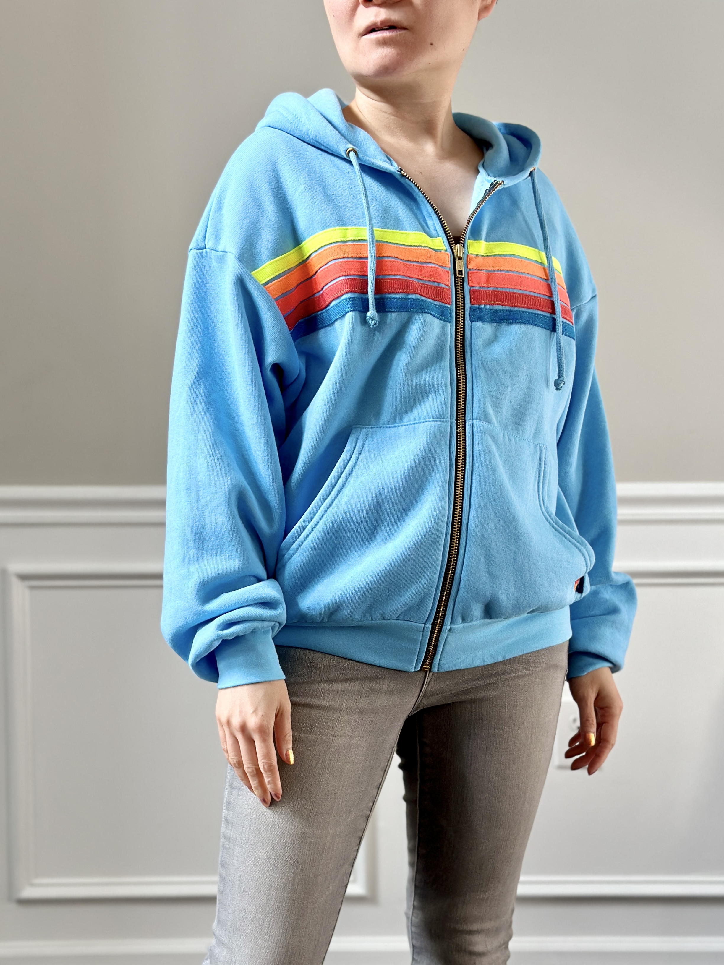 Aviator Nation 5 Stripe Relaxed Zip Hoodie