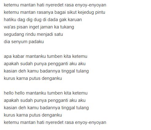 Lirik Lagu Siti Badriah"Ketemu Mantan"