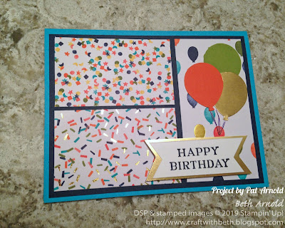 Craft with Beth: Stampin' Up! Second Sunday Sketch challenge card sketch challenge birthday card Birthday Bash Specialty Designer Series Paper DSP Perennial Birthday stamp set