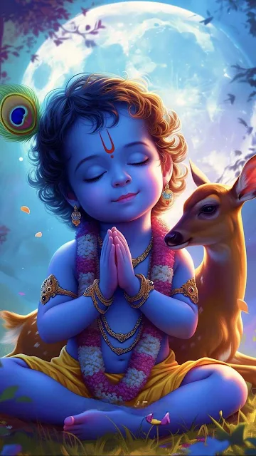 Phone Wallpaper: Krishna, God, Cute, Little, Deer, Artwork