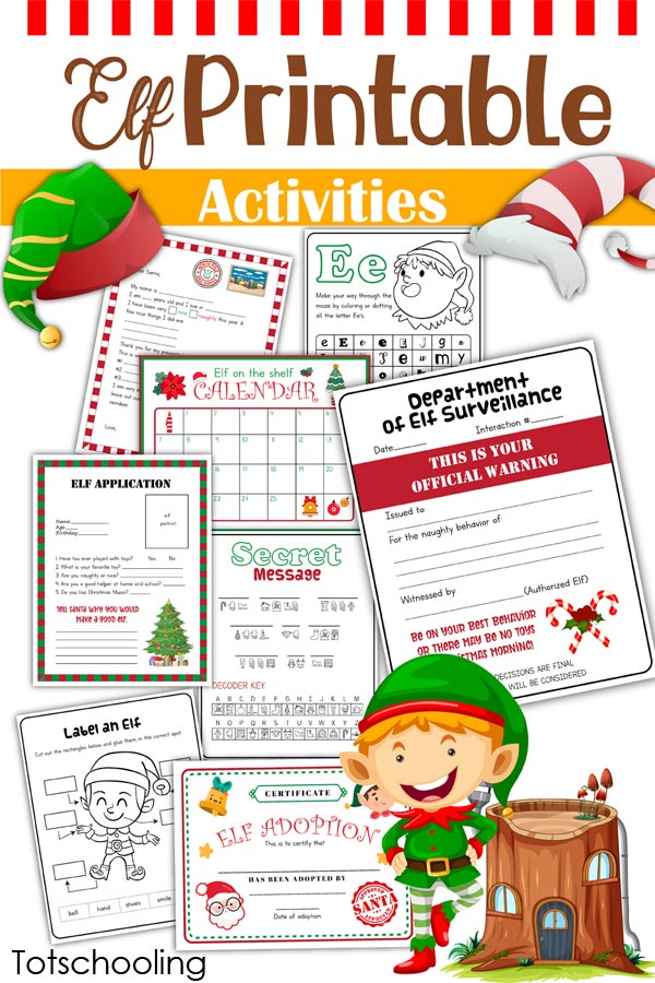 FREE Christmas Elf printables and certificates for kids including elf adoption certificate, secret message from santa, naughty warning and more!