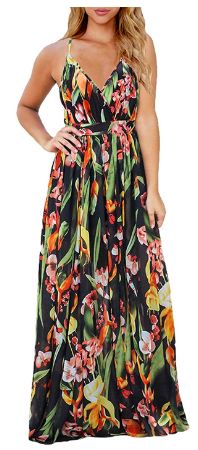 Summer v-Neck Causal Beach Dress - Floral Spaghetti Strap Maxi Party Dresses