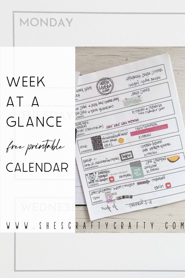 Week at a Glance Calendar pinterest pin.