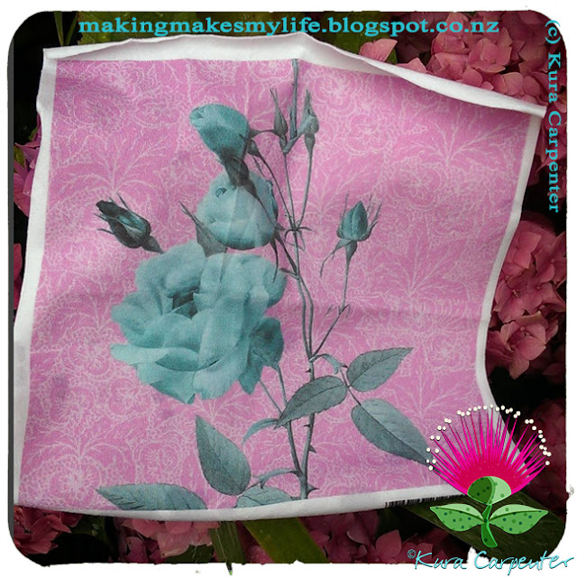 "Antique Roses - Minty on Pink" fabric design by Kura Carpenter, available via Spoonflower