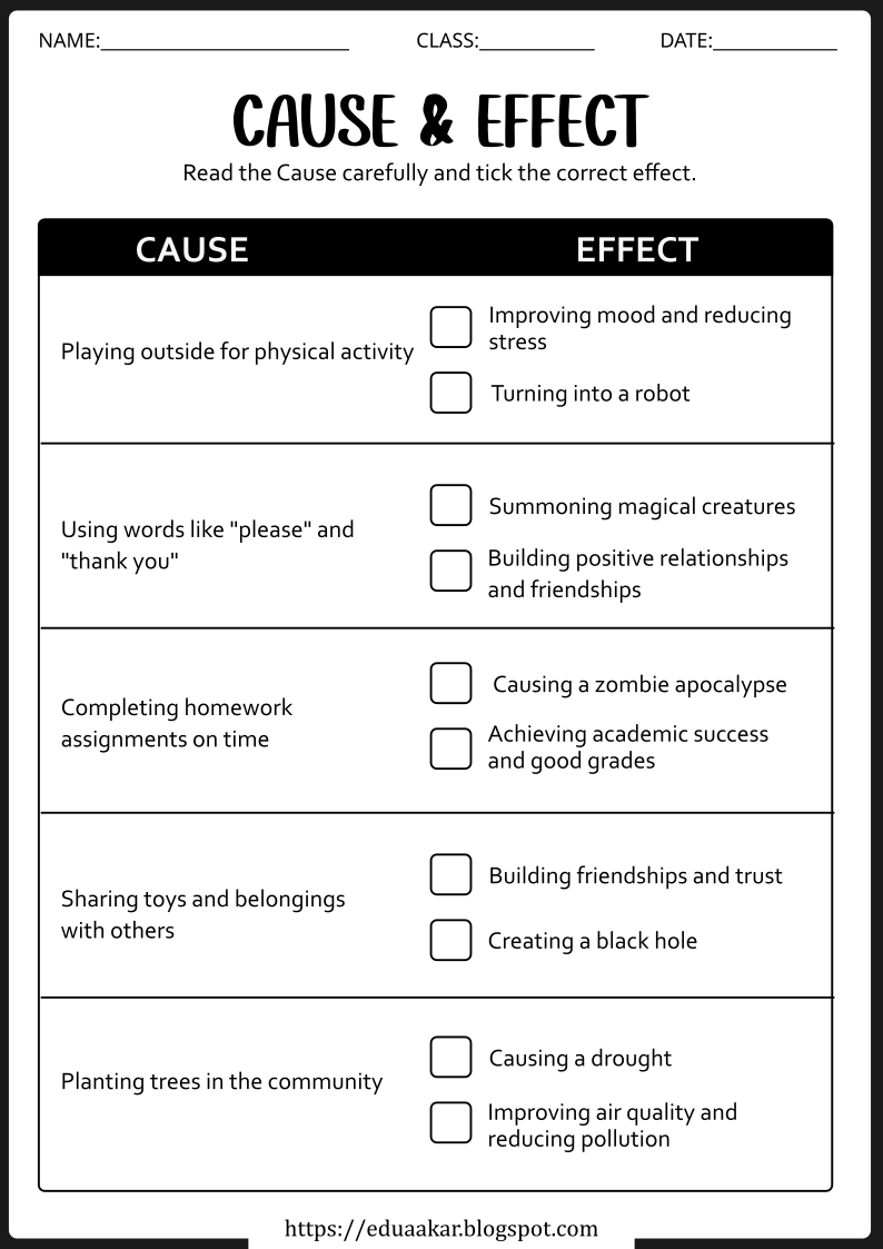 Cause and Effect Worksheets