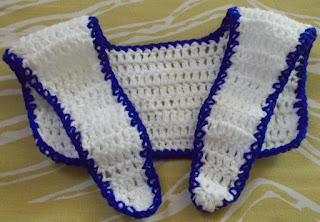 Sweet Nothings crochet free crochet pattern blog ; photo of one of the scarves for the Nautical inspired sets in blue and white